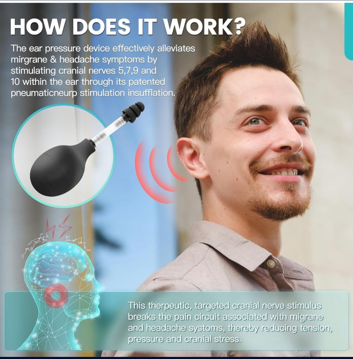 Ear Pressure Relief Device, Migraine and Headache Relief Products, Naturally Reduce Tension, Pressure & Pulsating Symptoms Through Inner Ear Pressure