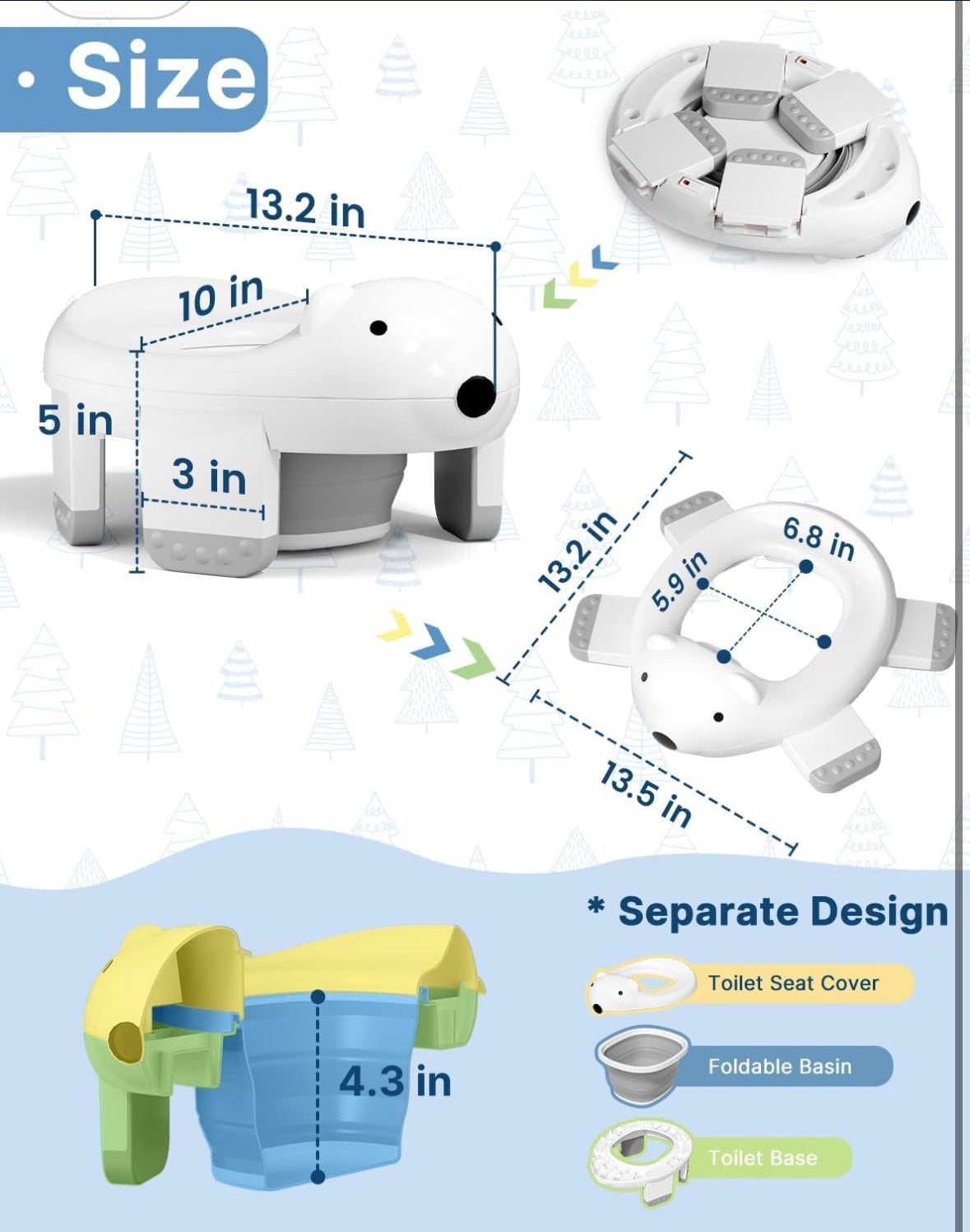 2-in-1 Potty Training Toilet for Toddlers (12 M+) - Portable Travel Potty Seat with Training Charts, Safety Locks & Polar Bear Design