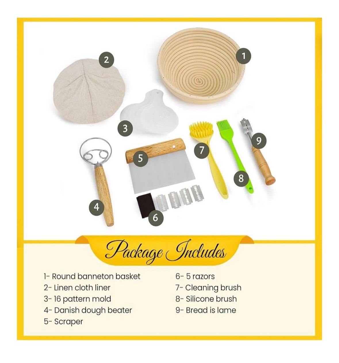 9" Round Bread Proofing Basket - Sourdough Baking Supplies - Banneton Basket for Starter Kit
