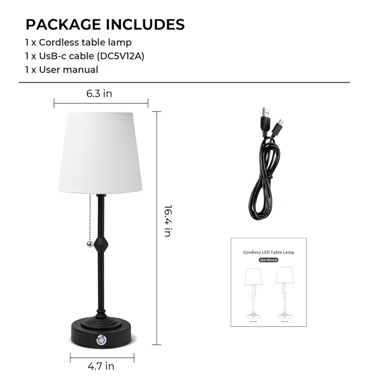 Portable Rechargeable Cordless Table Lamp