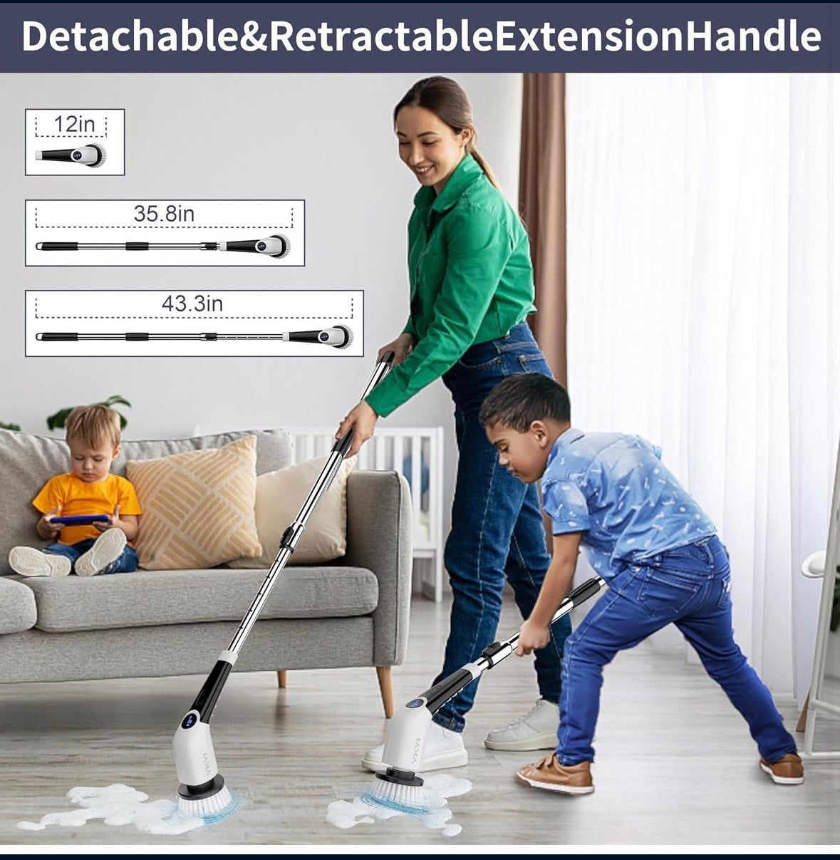 Electric Spin Scrubber,Cordless Cleaning Brush,Shower Cleaning Brush with 8 Replaceable Brush Heads, Power Scrubber 3 Adjustable Speeds,Adjustable & D