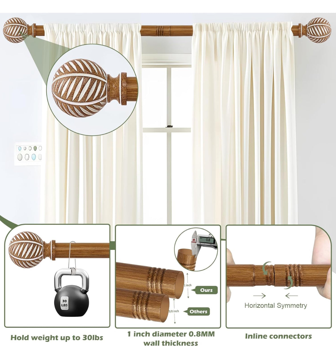 Dress up your windows with our high-quality Wood Boho Curtain Rods for a rustic and stylish look. These adjustable drapery rods perfect for any bedroom or living room.