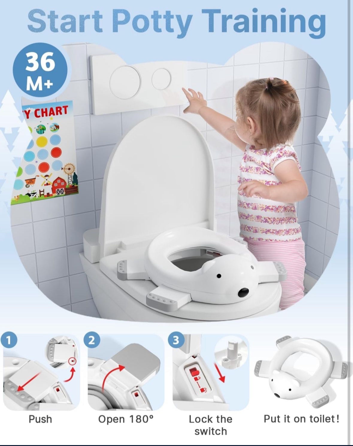 2-in-1 Potty Training Toilet for Toddlers (12 M+) - Portable Travel Potty Seat with Training Charts, Safety Locks & Polar Bear Design