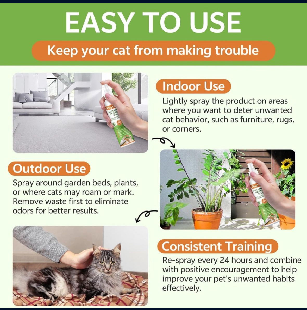 Natural Cat Deterrent Spray, 200ML Kitten Cat Repellent Spray Anti-Scratch for Furniture, Sofas, Curtains, Plants, Non-Toxic, Non-Alcohol Behavior Training