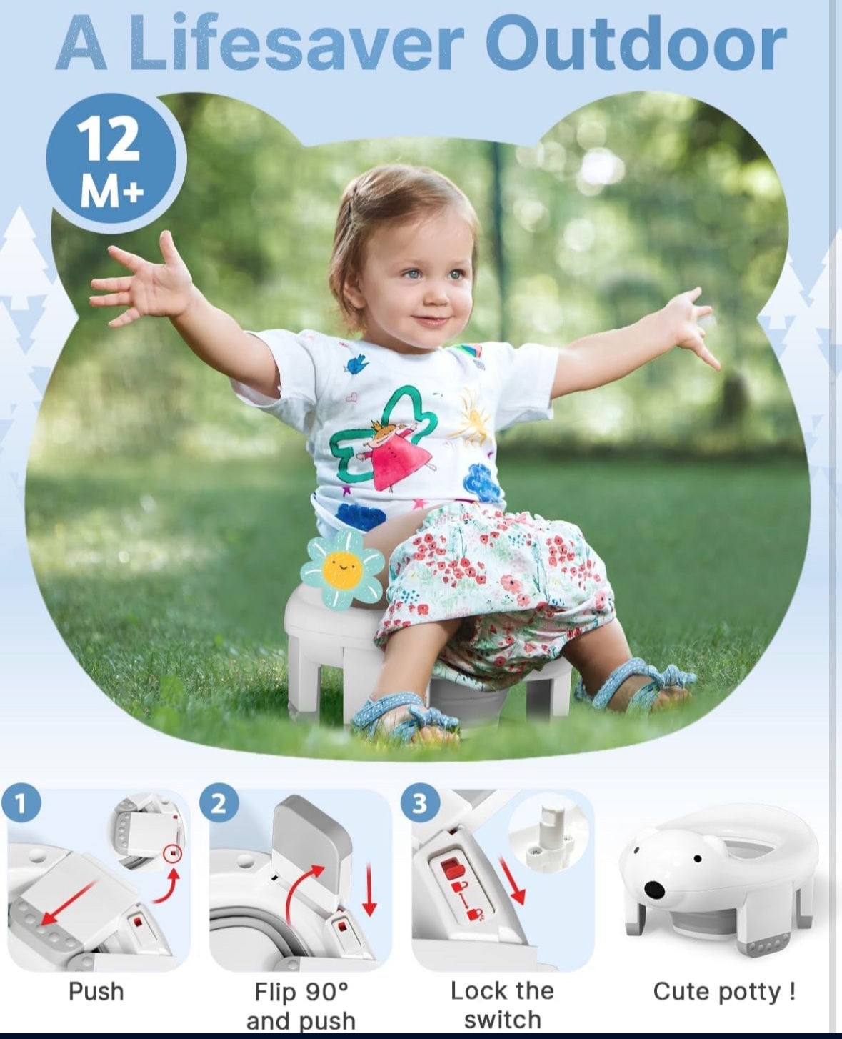 2-in-1 Potty Training Toilet for Toddlers (12 M+) - Portable Travel Potty Seat with Training Charts, Safety Locks & Polar Bear Design