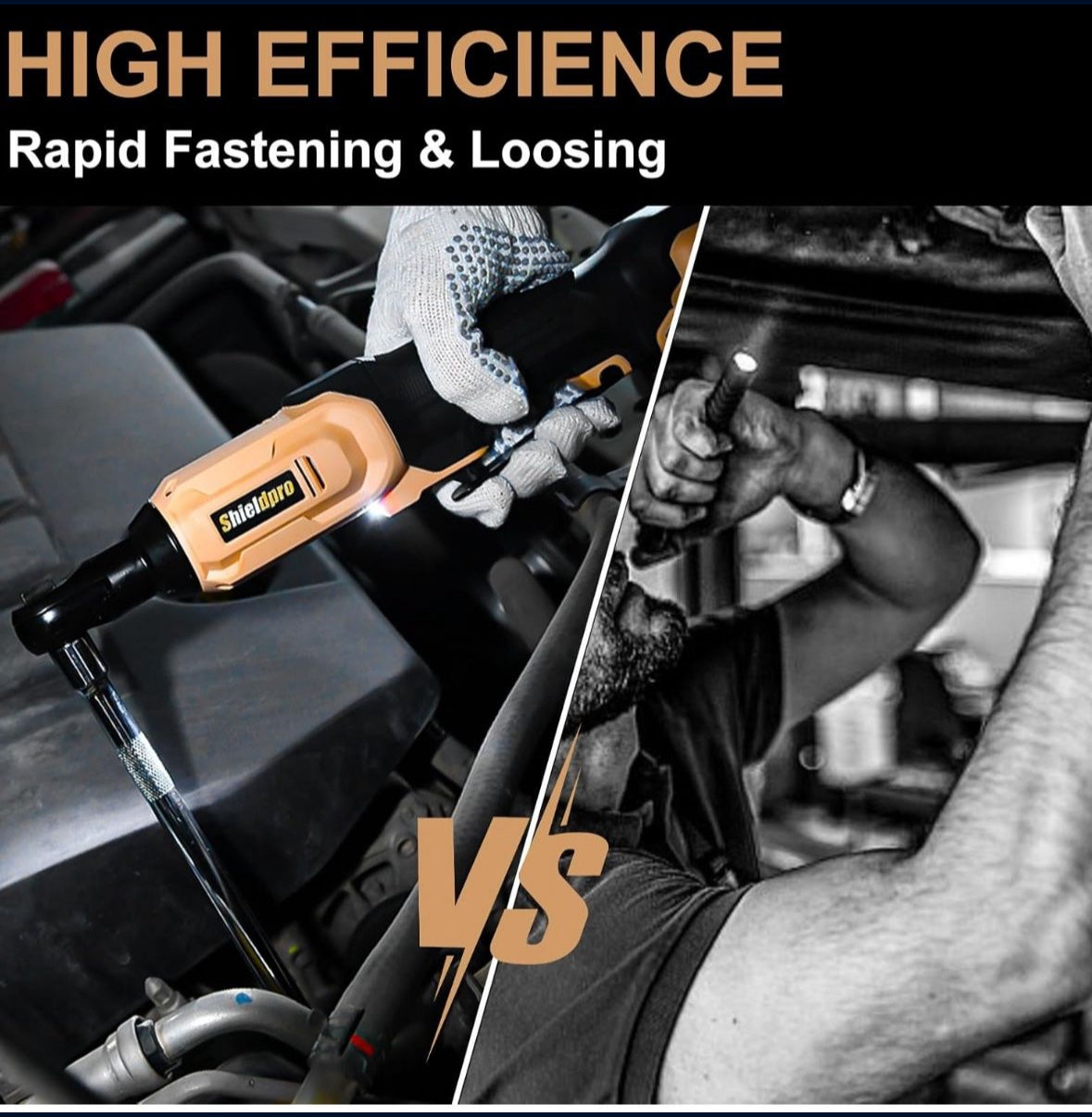 SHIELDPRO 20V Electric Ratchet Wrench Set, Cordless Ratchet, Power Torque Ratchets with LED Light