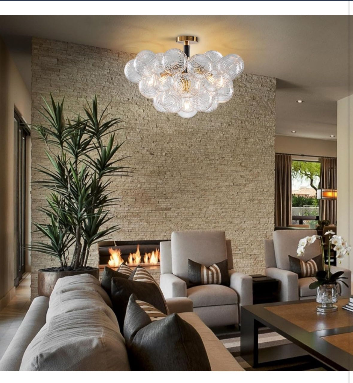 Luxury Bubble Chandelier Light Semi Flush Mount Ceiling Light Fixture, Dia 24" Black Gold and Clear Ribbed Glass Chandelier Close to Ceiling Lighting