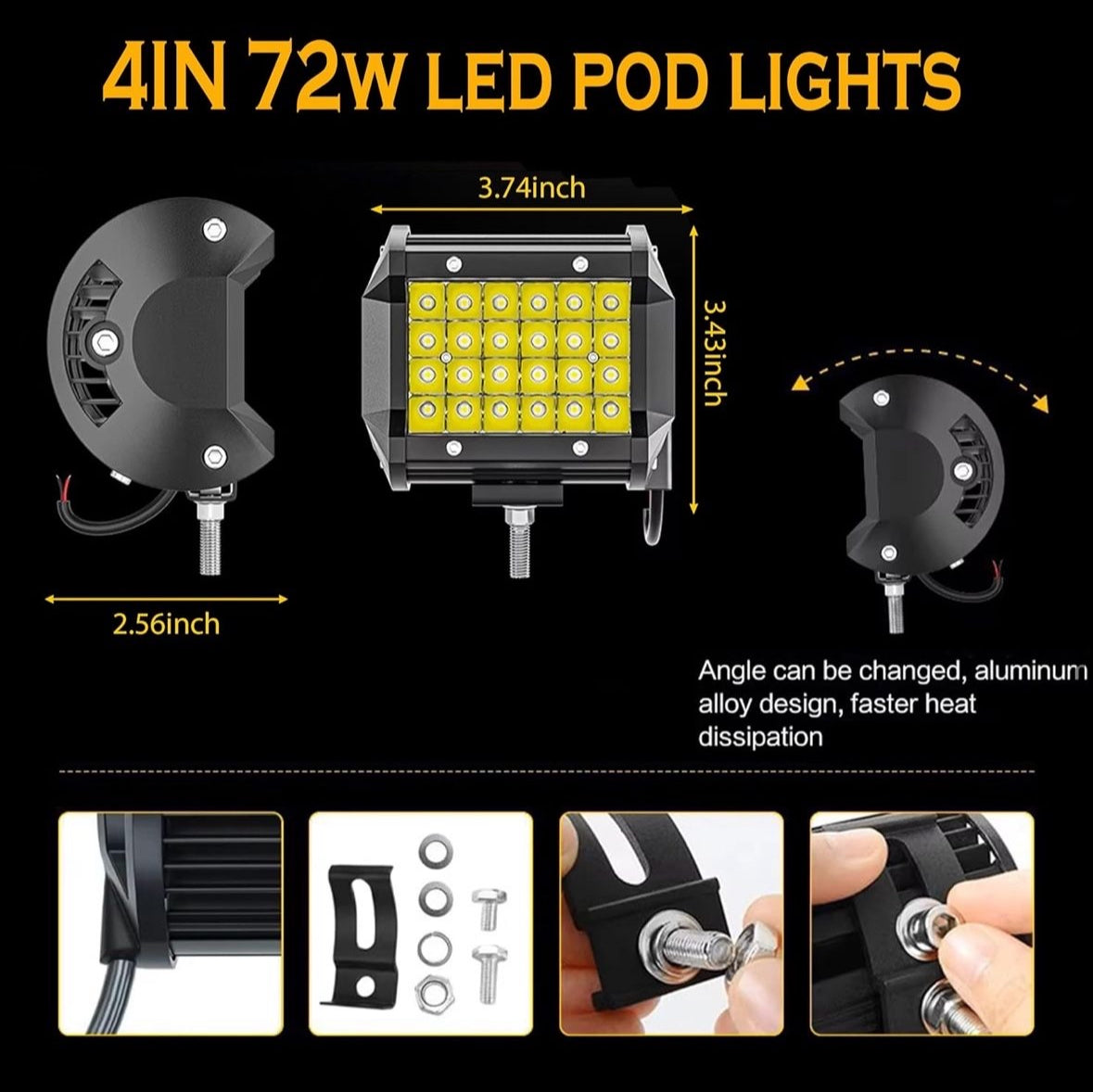 High-performance waterproof LED lights (2pack) for trucks, ATVs, UTVs, golf carts, snowplows, harvesters, grain drills, and boats. Operates on 12V or 24V. Output of 12000LM.