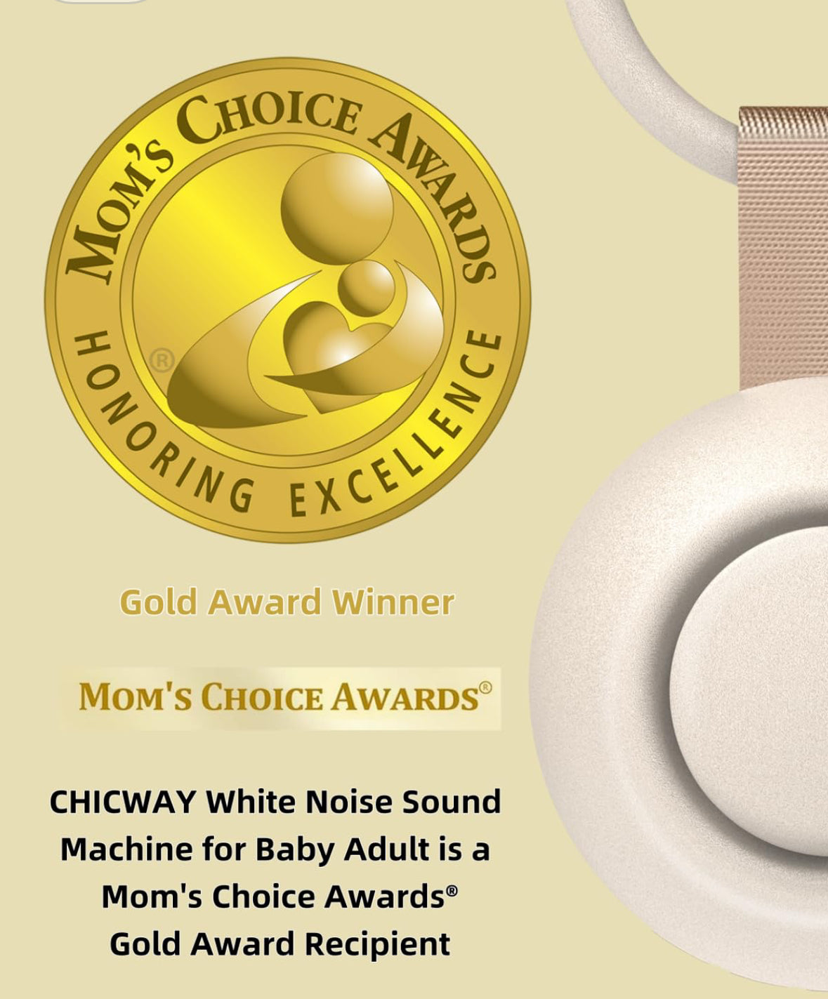 2025 Mom's Choice Awards, Portable Sound Machine for Baby, Smart Cry Detection, 18 Soothing Sound, White Noise, Bluetooth, Nursery Light, Memory Funct