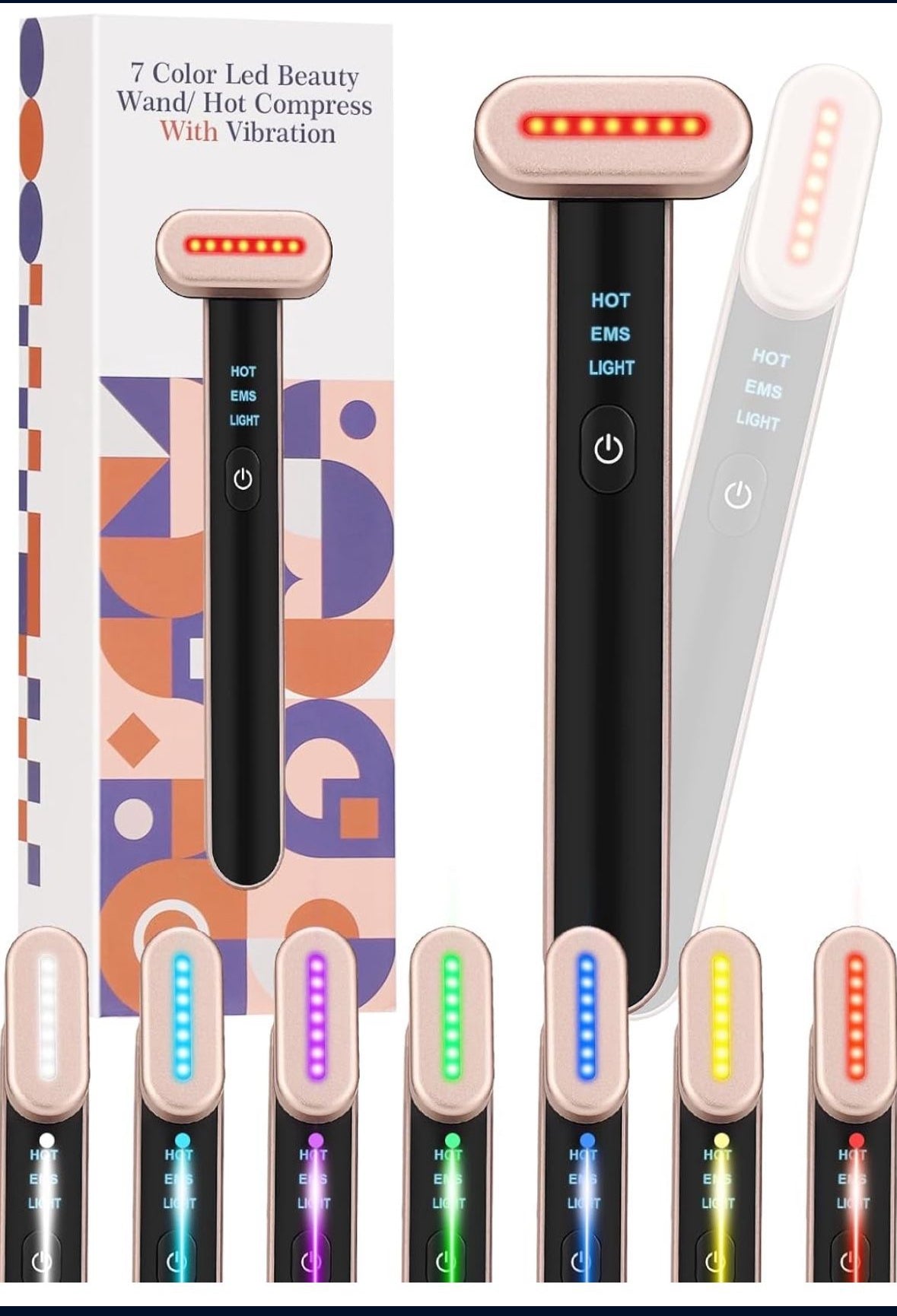 7 Acne Light Therapy Wand Red Light Therapy for Face Microcurrent Facial Device, True Beauty Glow Facial Massager Lymphatic Drainage Massager Face
