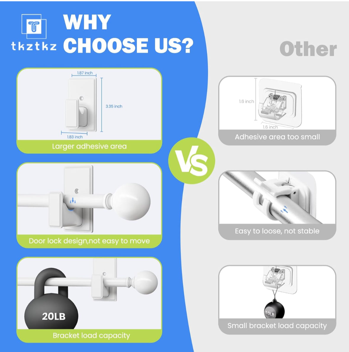 White Curtain Rods No Drilling-Adjustable No Drill Curtain Rods for Windows 18-45" with Adhesive Brackets for Bedroom Apartment Renter Friendly