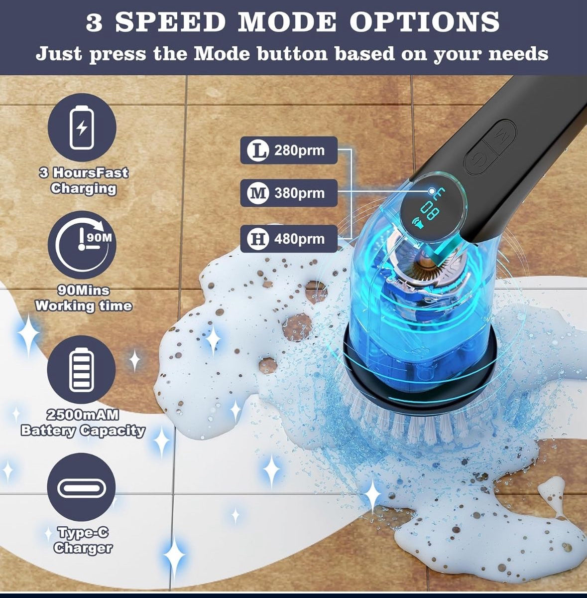 Electric Spin Scrubber,Cordless Cleaning Brush,Shower Cleaning Brush with 8 Replaceable Brush Heads, Power Scrubber 3 Adjustable Speeds,Adjustable & D