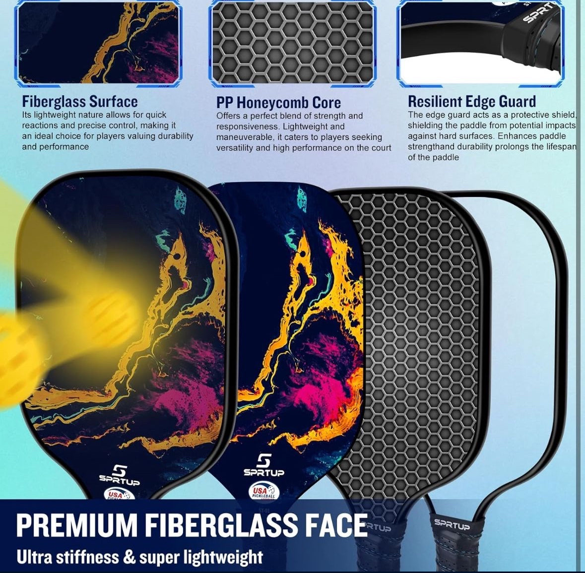 Pickleball Paddles, USAPA Approved Fiberglass Surface Pickleball Set with Pickleball Rackets, Pickleball Paddles Set for Men Women