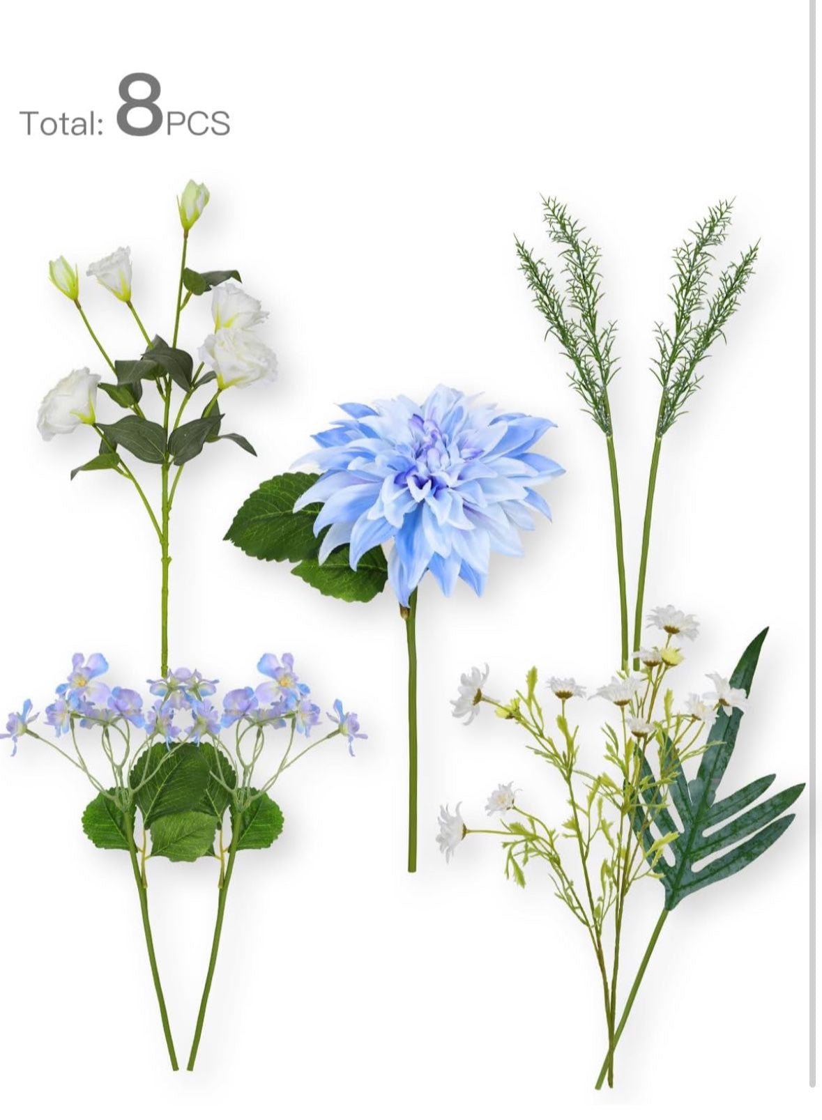 Fake Artificial Flowers in Vase,Faux Silk Dahlia Flower Bouquet Floral Arrangement Fake Plant Decor for Tables Centerpieces,Home Office Party Wedding Decor(Blue with Vase)