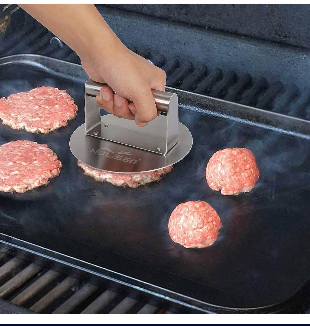 Smashed Burger Kit, Stainless Steel Burger Press, Grill Spatula and Spice Dredge Shaker - Burger Smasher Griddle Accessories Kit for Flat Top Griddle
