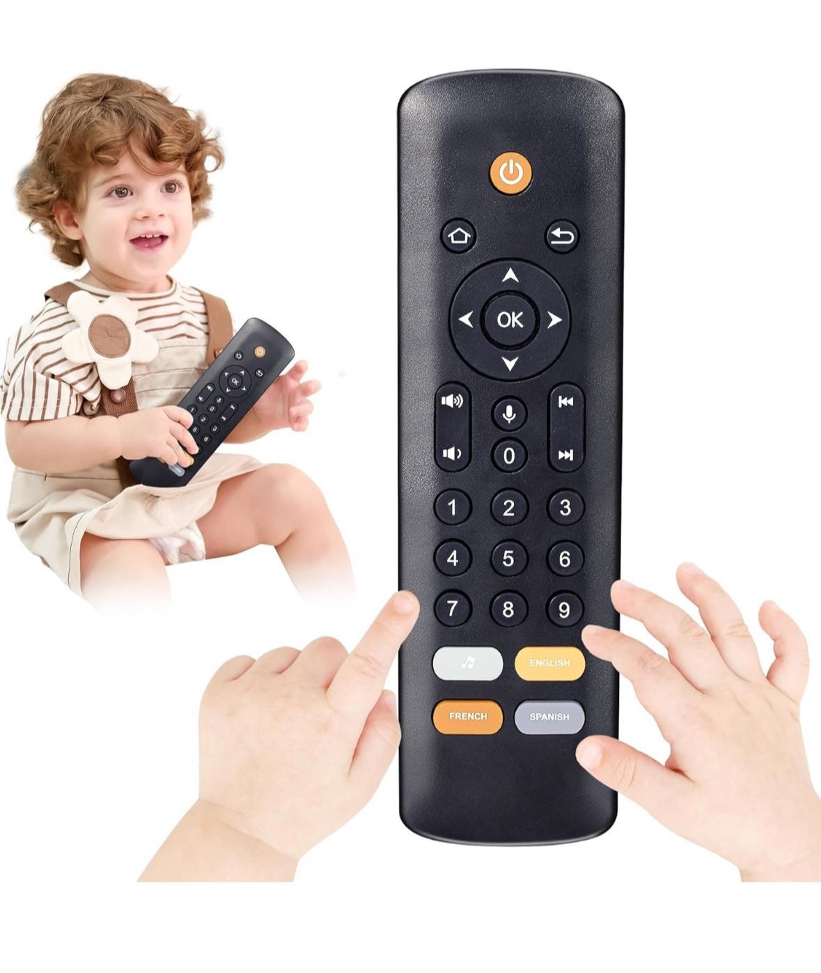 Baby TV Remote Toy - Realistic Play Remote toy with Lights and Sounds, 3 Languages (English, Spanish & French), Learning Musical Toys, Preschool Infant
