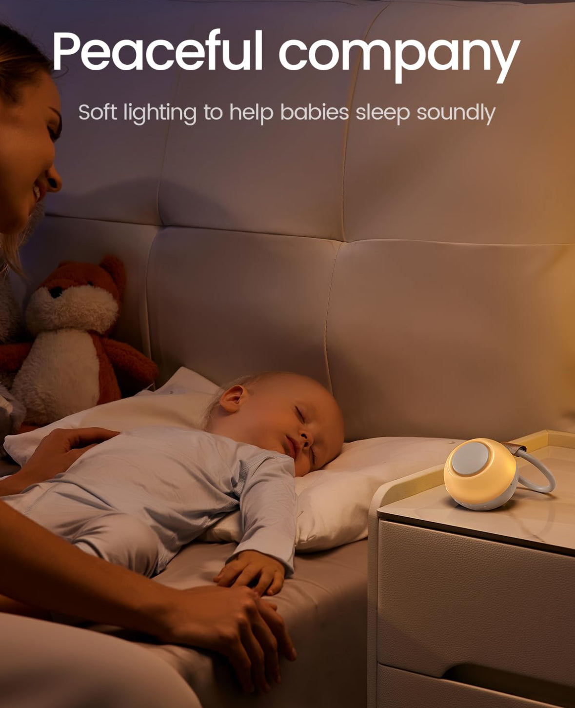 2025 Mom's Choice Awards, Portable Sound Machine for Baby, Smart Cry Detection, 18 Soothing Sound, White Noise, Bluetooth, Nursery Light, Memory Funct