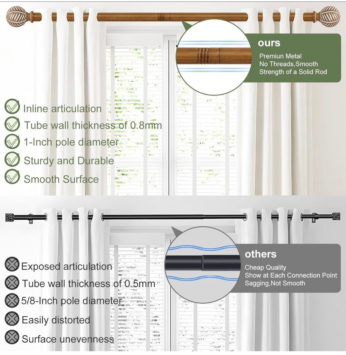 Dress up your windows with our high-quality Wood Boho Curtain Rods for a rustic and stylish look. These adjustable drapery rods perfect for any bedroom or living room.