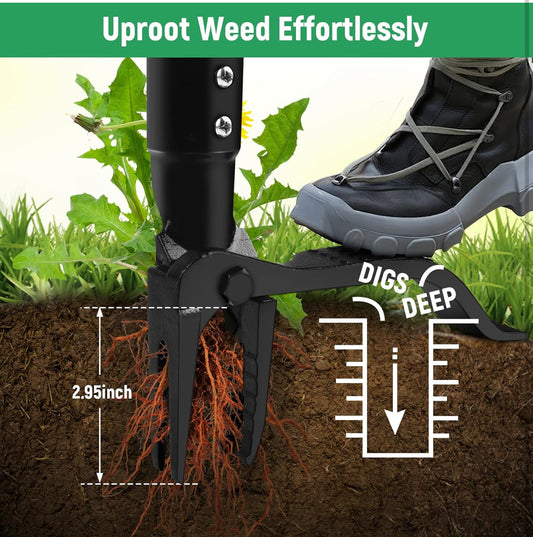 46” Weed Puller Tool, 4-Claw Stand Up Weeder Tool with Adjustable Handle for Removal Weeds