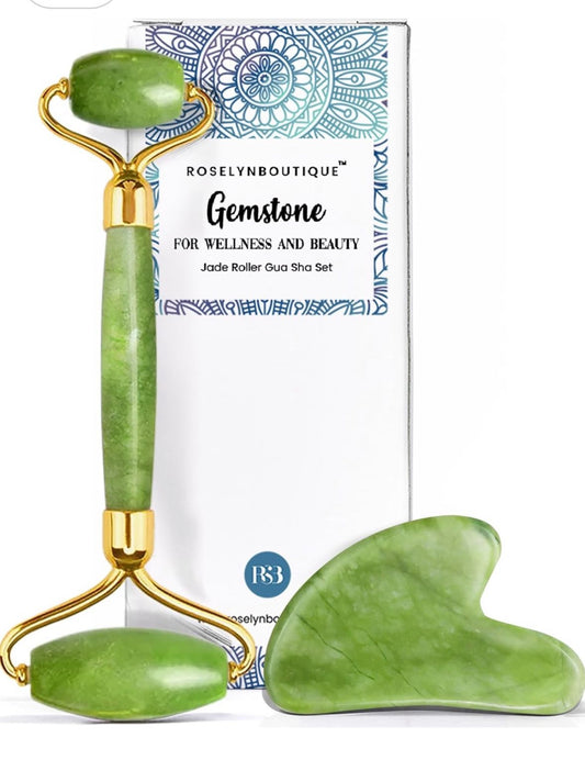 Gua Sha Facial Tools & Face Roller for Wrinkless Natural Skincare Tool Jade Roller Guasha Tool for Face (Green)