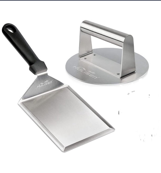 Smashed Burger Kit, Stainless Steel Burger Press, Grill Spatula and Spice Dredge Shaker - Burger Smasher Griddle Accessories Kit for Flat Top Griddle