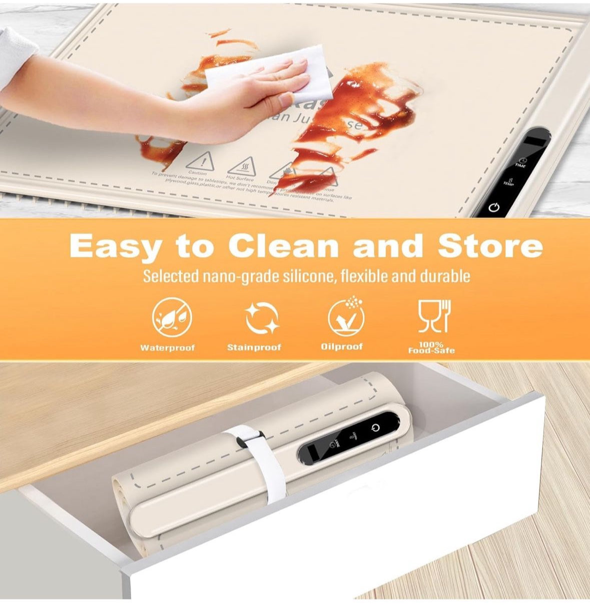 This Food Warmer Electric Warming Tray features a Silicone Electric Heating Tray designed specifically for Buffets Parties. It provides efficient and convenient heating, making it perfect for any gathering or event