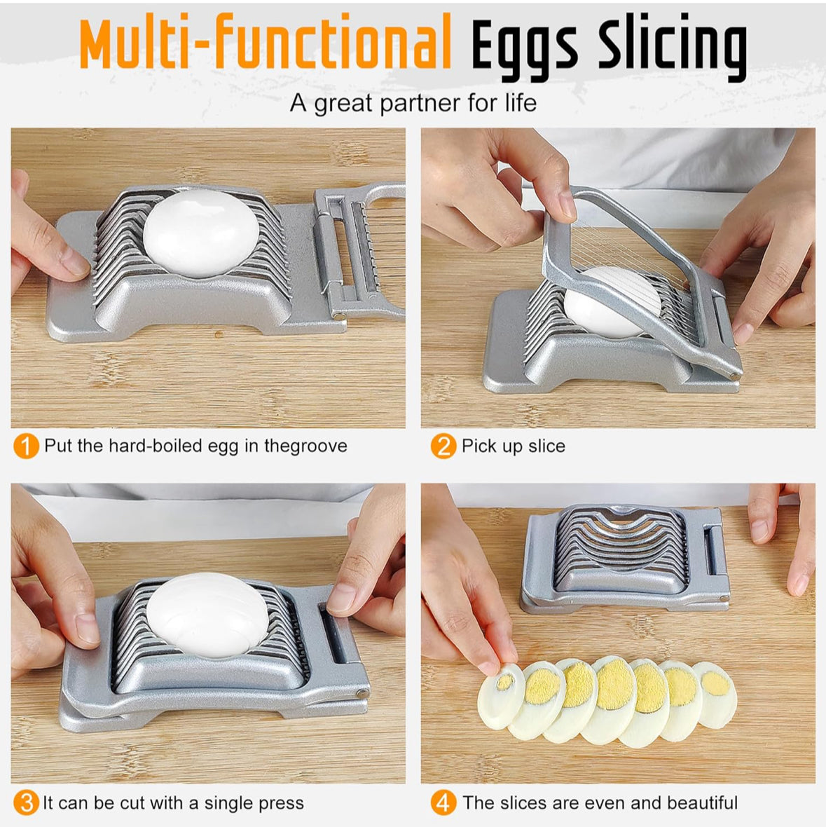 Egg Slicer for Hard Boiled Eggs, Stainless Steel Wire, Heavy Duty Aluminium Egg Cutter Dishwasher Safe for Egg Strawberry Soft Fruit