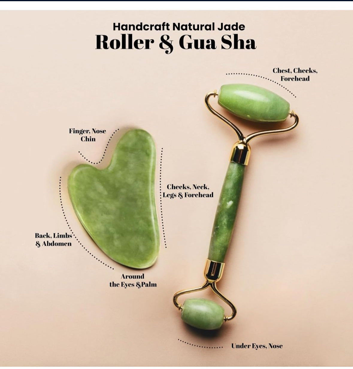 Gua Sha Facial Tools & Face Roller for Wrinkless Natural Skincare Tool Jade Roller Guasha Tool for Face (Green)