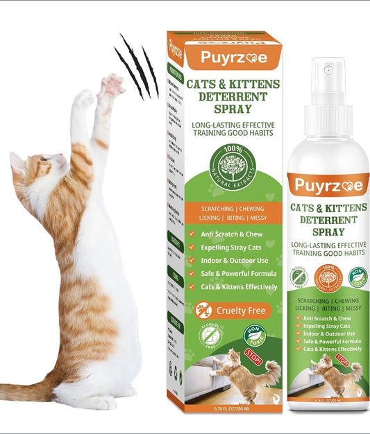 Natural Cat Deterrent Spray, 200ML Kitten Cat Repellent Spray Anti-Scratch for Furniture, Sofas, Curtains, Plants, Non-Toxic, Non-Alcohol Behavior Training
