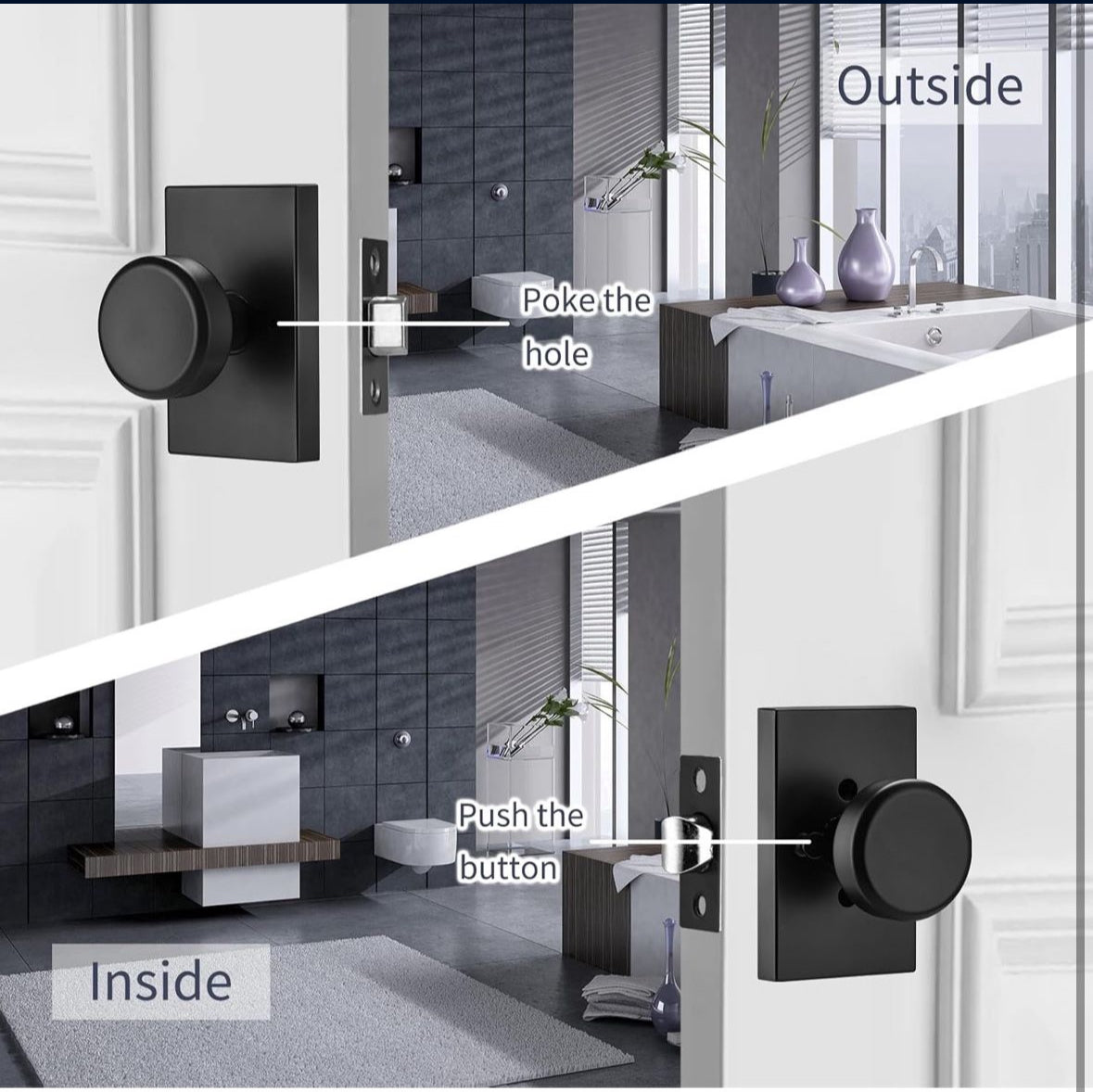 Black Door Knobs,Interior Door Handles for Bath & Bed,Heavy Duty Door Knob with Lock (Privacy for Bath & Bed, Matt Black)