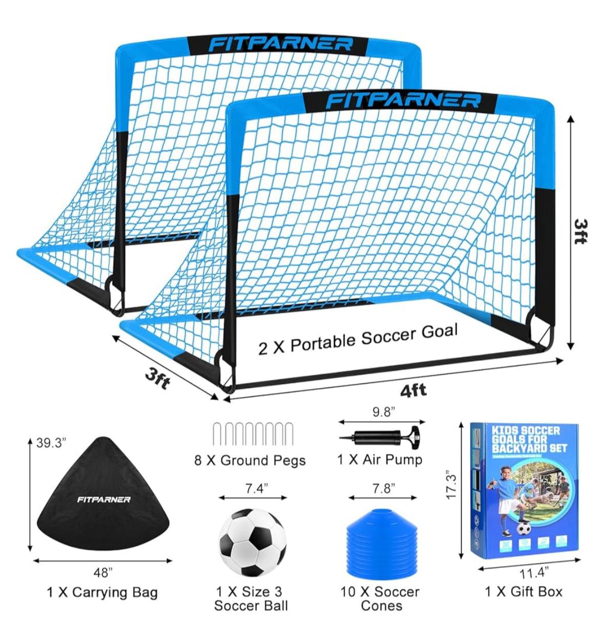 Kids Soccer Goals for Backyard Set - 2 Pack of Portable Pop Up Soccer Nets with Ball,Cones,Complete Training Equipment Kit