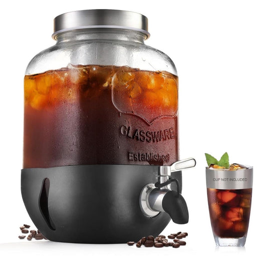 1 Gallon Cold Brew Coffee Maker with Stainless Steel Filter, Heavy Duty Glass Pitcher and Spigot. Fast Iced Tea Maker.