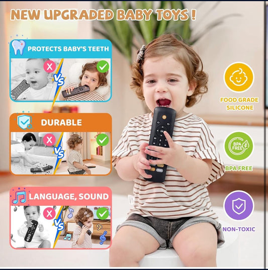 Baby TV Remote Toy - Realistic Play Remote toy with Lights and Sounds, 3 Languages (English, Spanish & French), Learning Musical Toys, Preschool Infant