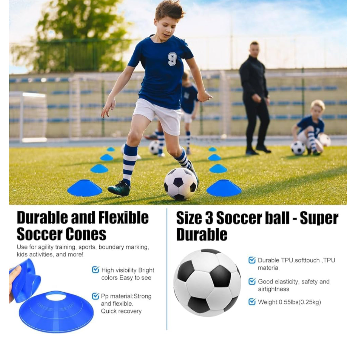 Kids Soccer Goals for Backyard Set - 2 Pack of Portable Pop Up Soccer Nets with Ball,Cones,Complete Training Equipment Kit