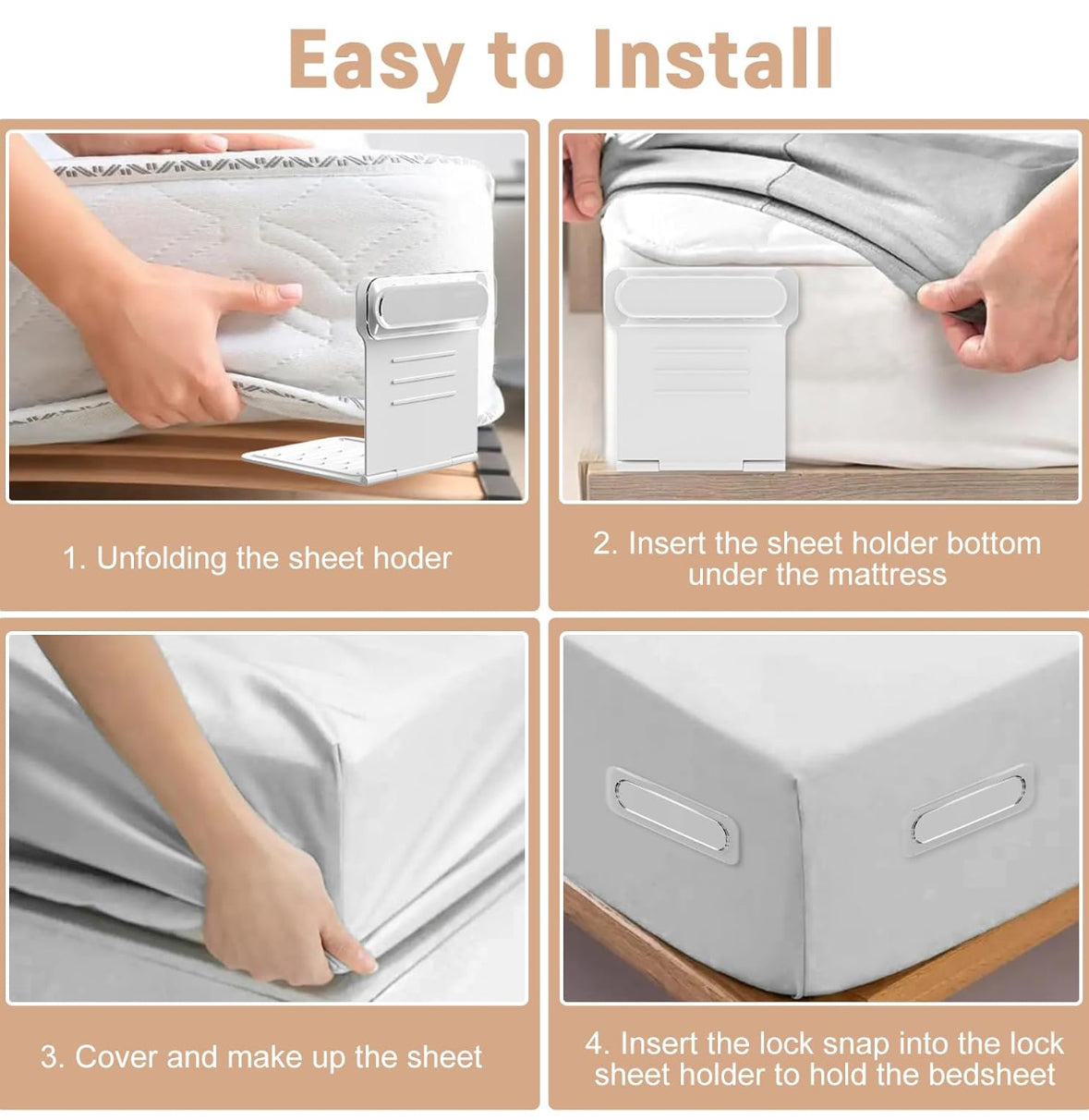 Bed Sheet Holders for Corners 8Pcs, Patented Bed Sheet Grippers Keep Sheets Firm and Tight, Heavy-Duty Sheets Locks(L-Height 4.72″)