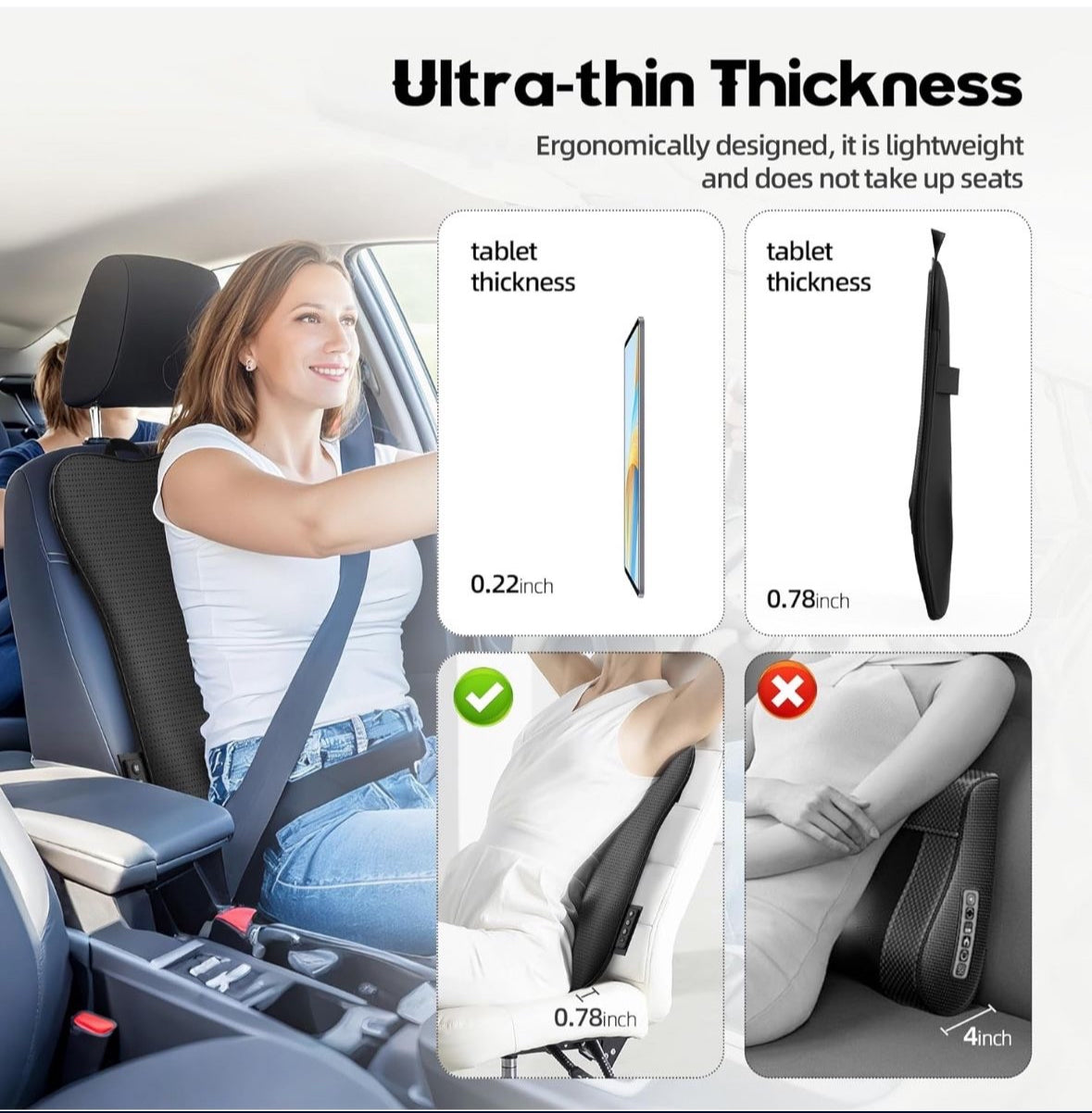 Walking Full Back Massager with Heat,Rechargeable Cordless Back Massager for Pain Relief Deep Tissue,4D Kneading Massage