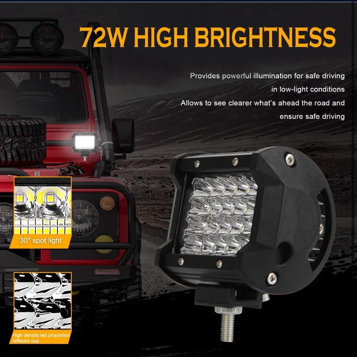High-performance waterproof LED lights (2pack) for trucks, ATVs, UTVs, golf carts, snowplows, harvesters, grain drills, and boats. Operates on 12V or 24V. Output of 12000LM.