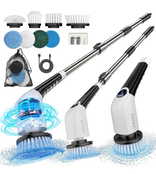Electric Spin Scrubber,Cordless Cleaning Brush,Shower Cleaning Brush with 8 Replaceable Brush Heads, Power Scrubber 3 Adjustable Speeds,Adjustable & D