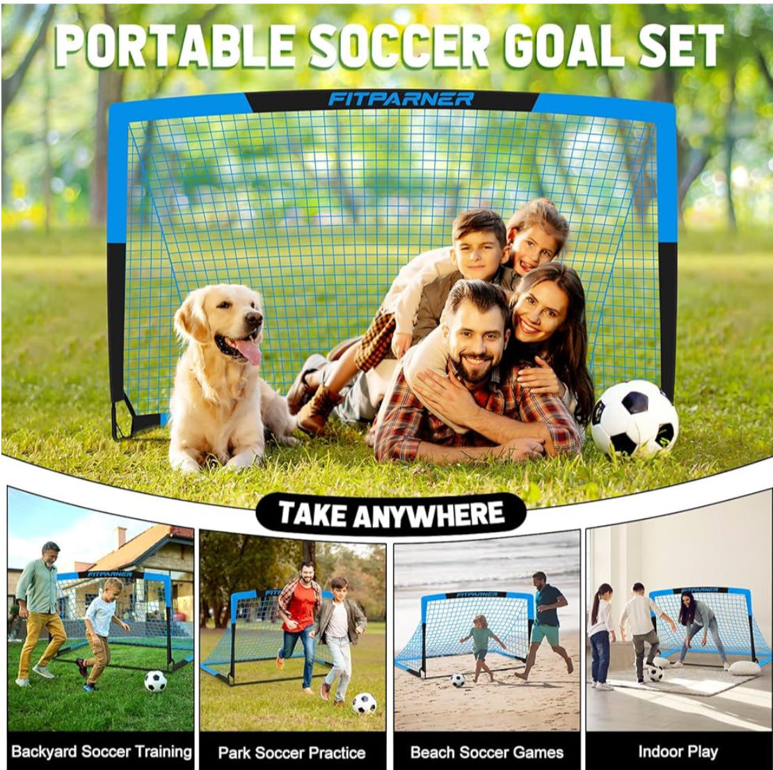 Kids Soccer Goals for Backyard Set - 2 Pack of Portable Pop Up Soccer Nets with Ball,Cones,Complete Training Equipment Kit