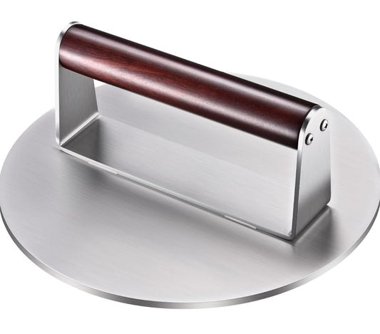 Extra Large 8.5" Stainless Steel Burger Press – 2.5LB Heavy-Duty Smash Burger Press with Wooden Handle, Non-Stick Hamburger Smasher & Bacon Press for Blackstone, Camp Chef, Weber Griddle Grill