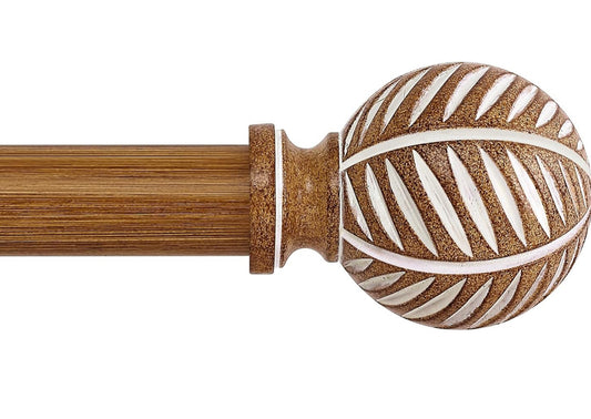 Wood Boho Curtain Rods for Windows: Wooden Farmhouse Decorative Curtain Rod for Bedroom Living Room, Heavy Duty Rustic Bamboo Drapery Rods with Imitation Wood Grain Finials