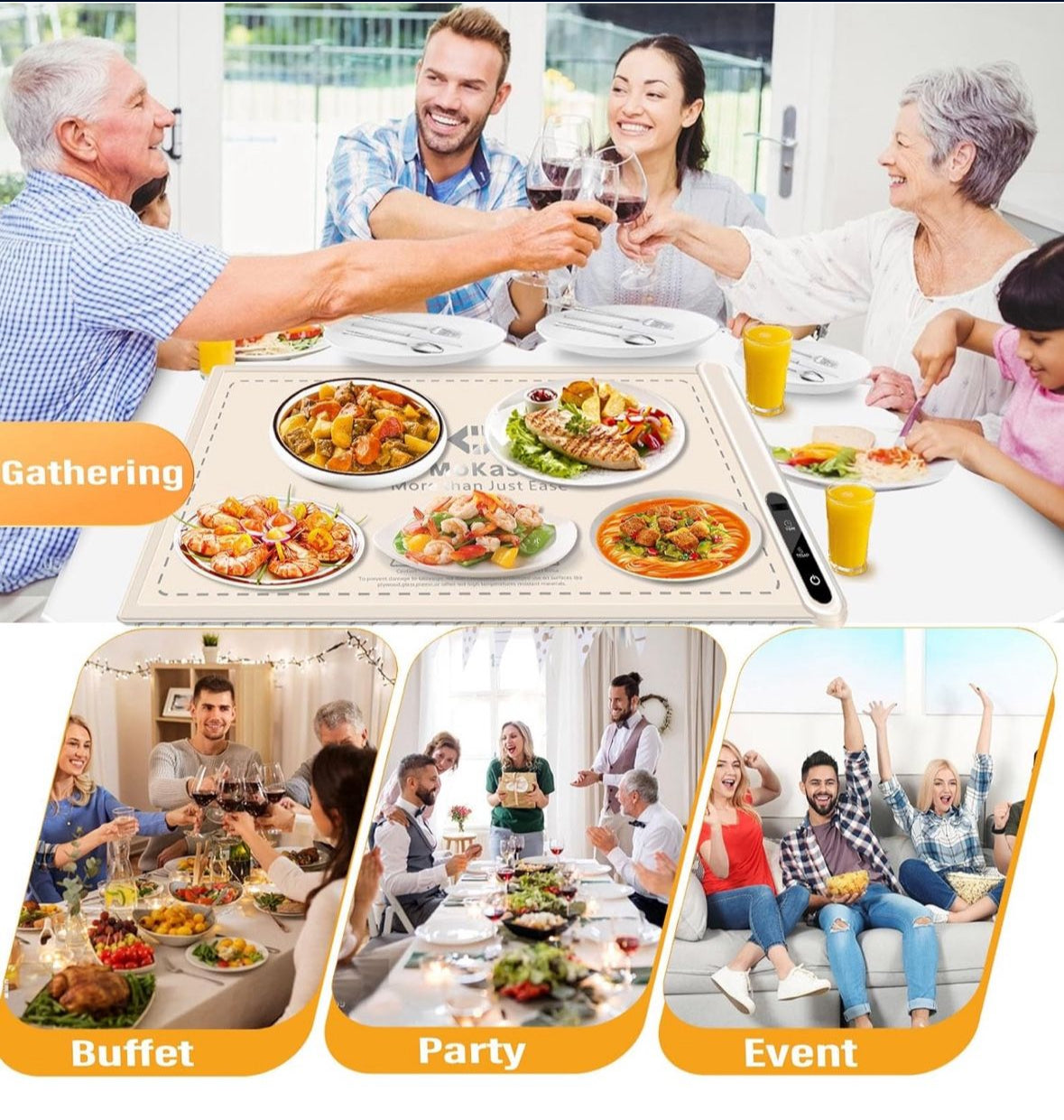 This Food Warmer Electric Warming Tray features a Silicone Electric Heating Tray designed specifically for Buffets Parties. It provides efficient and convenient heating, making it perfect for any gathering or event