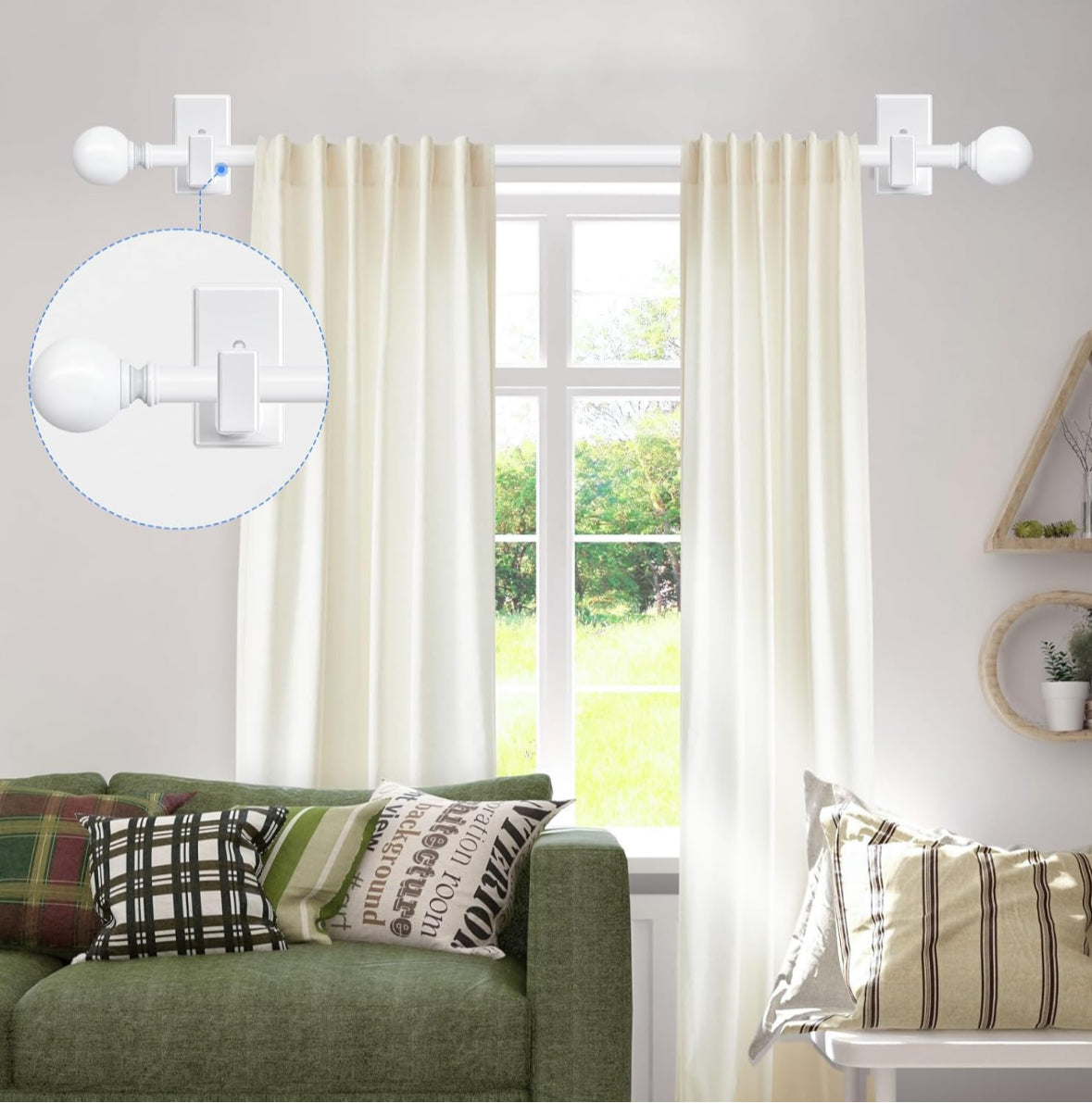 White Curtain Rods No Drilling-Adjustable No Drill Curtain Rods for Windows 18-45" with Adhesive Brackets for Bedroom Apartment Renter Friendly