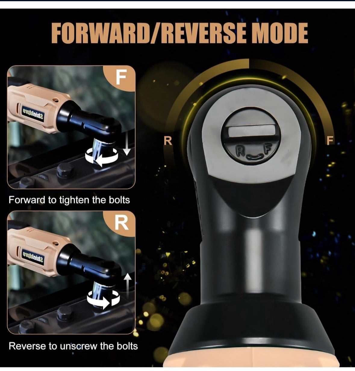 The 20V Electric Ratchet Wrench Set includes a cordless 3/8" ratchet with 400RPM speed, LED light, 2 packs of 2.0AH batteries, fast charger, sockets, adapters, and extension bars.
