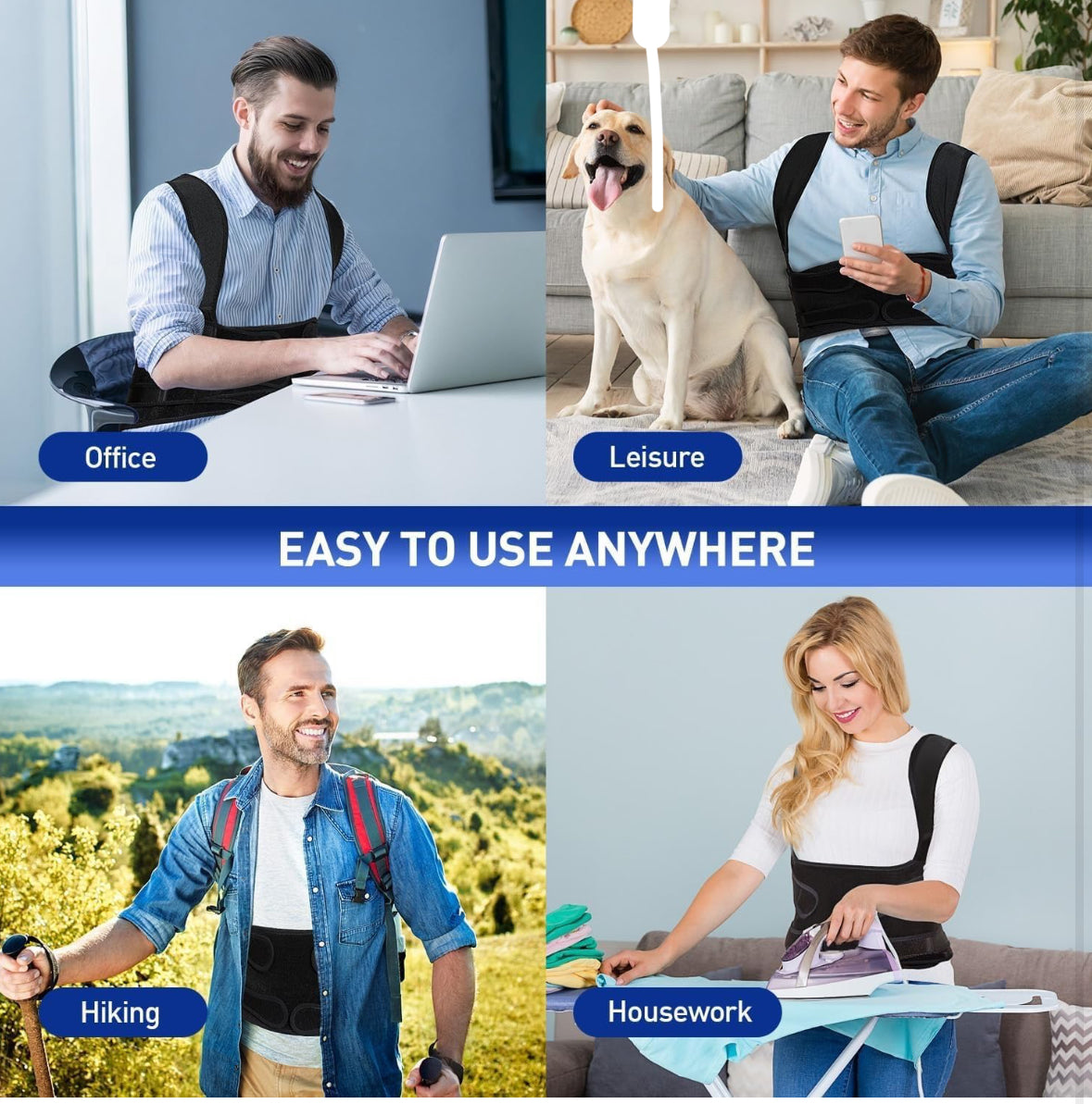 Correct your posture with this adjustable brace for both men and women. It reduces back pain and corrects hunchbacks, scoliosis, and thoracic spine issues.