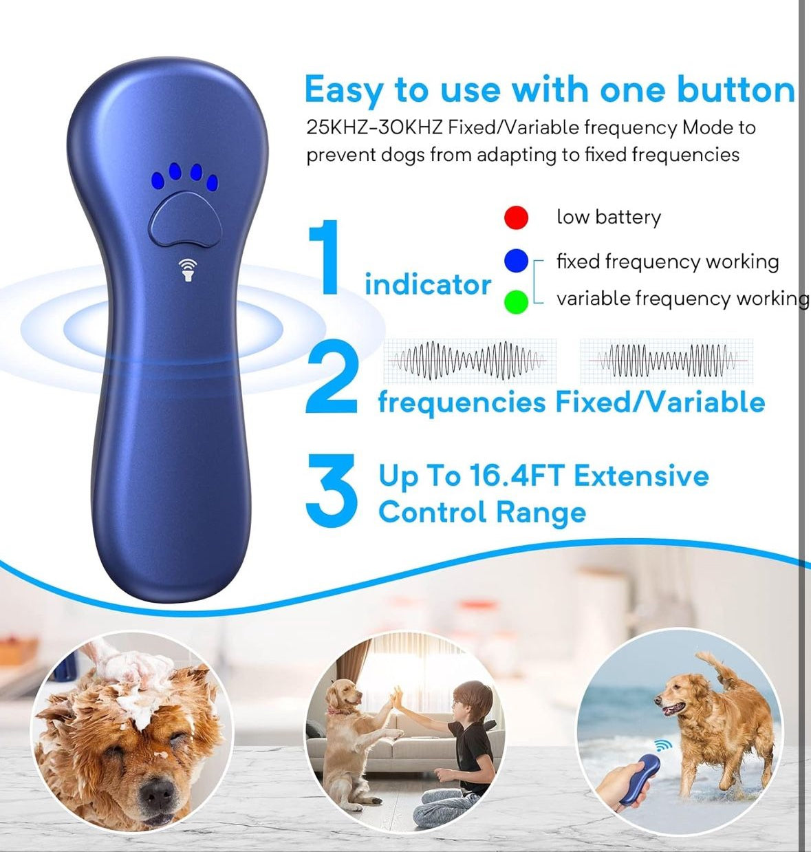 New Anti Barking Device,Dog Barking Control Devices,Rechargeable Ultrasonic Dog Bark Deterrent up to 16.4 Ft Effective Control Range Safe for Human & Dogs Portable Indoor & Outdoor