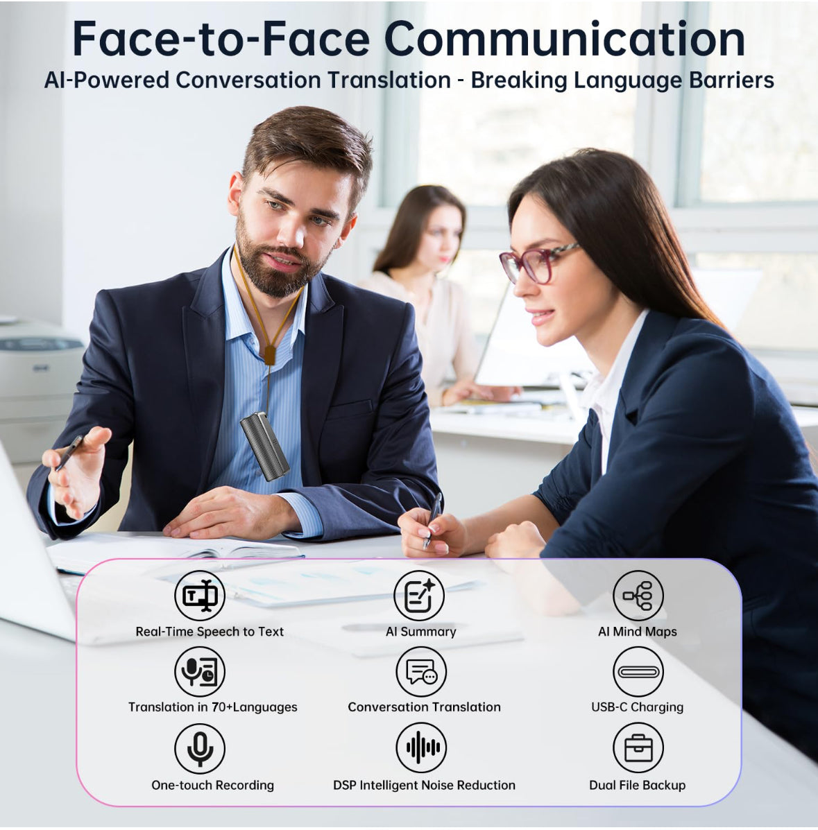 AI Voice Recorder with Real-Time Transcription & Translation, AI Voice Transcriber, Mind Mapping & Translator for Meetings, Interviews & Lectures, 70+ Languages.