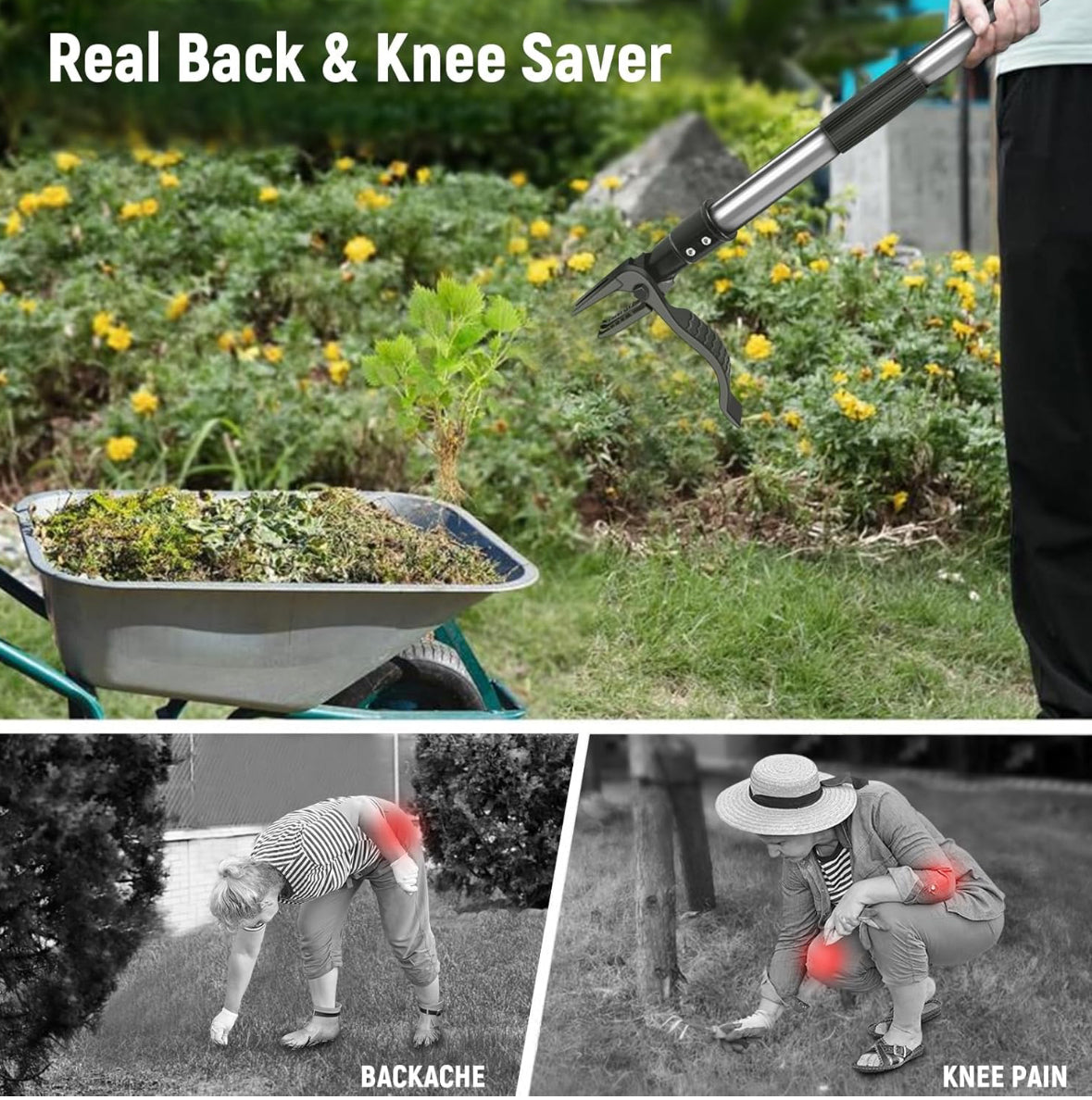 46” Weed Puller Tool, 4-Claw Stand Up Weeder Tool with Adjustable Handle for Removal Weeds