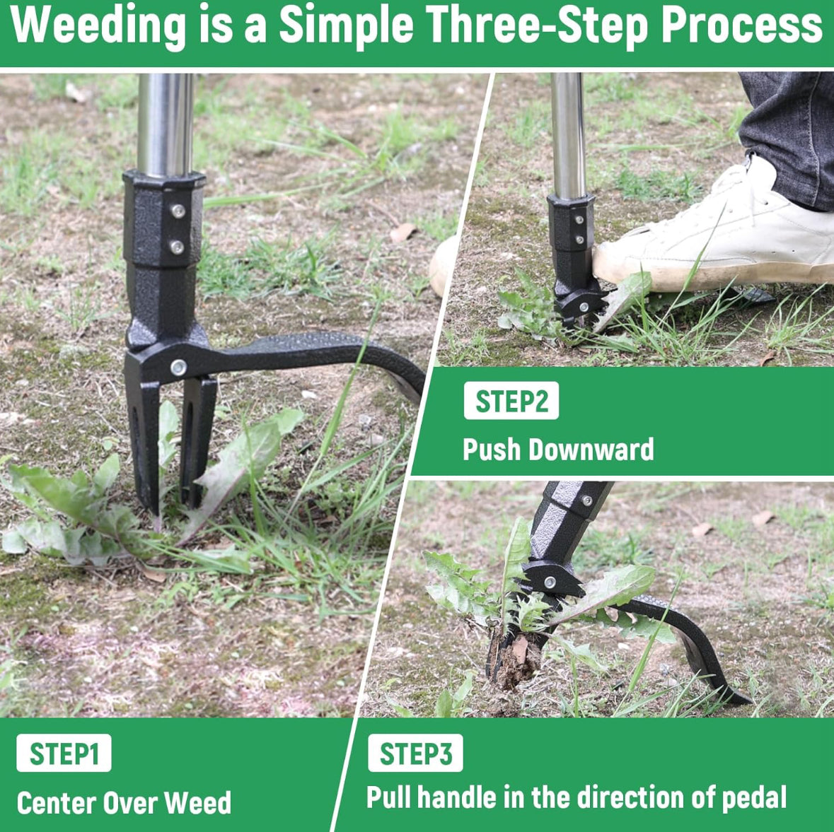 46” Weed Puller Tool, 4-Claw Stand Up Weeder Tool with Adjustable Handle for Removal Weeds