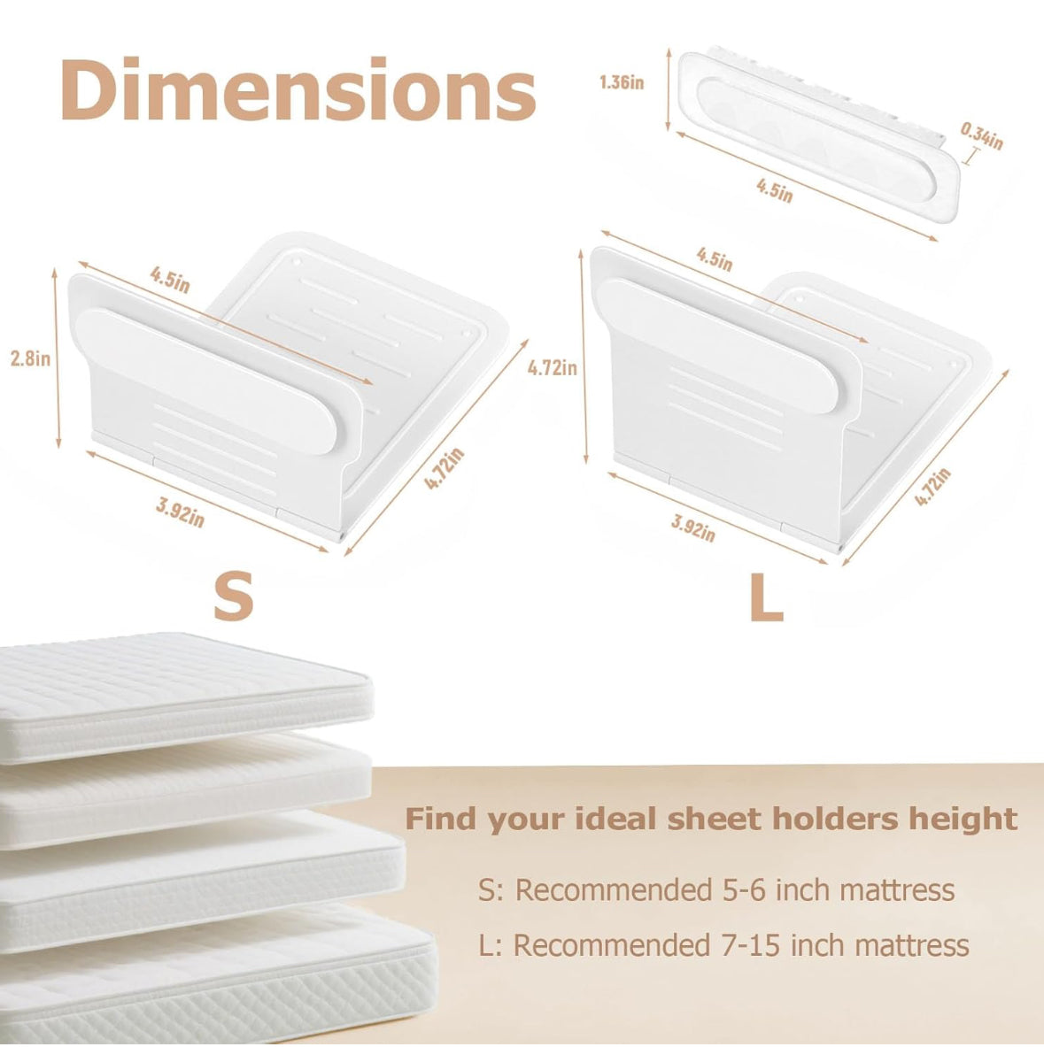Bed Sheet Holders for Corners 8Pcs, Patented Bed Sheet Grippers Keep Sheets Firm and Tight, Heavy-Duty Sheets Locks(L-Height 4.72″)
